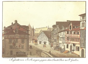 Vista de St. Mangen hacia la Puerta de la Ciudad en St. Gallen